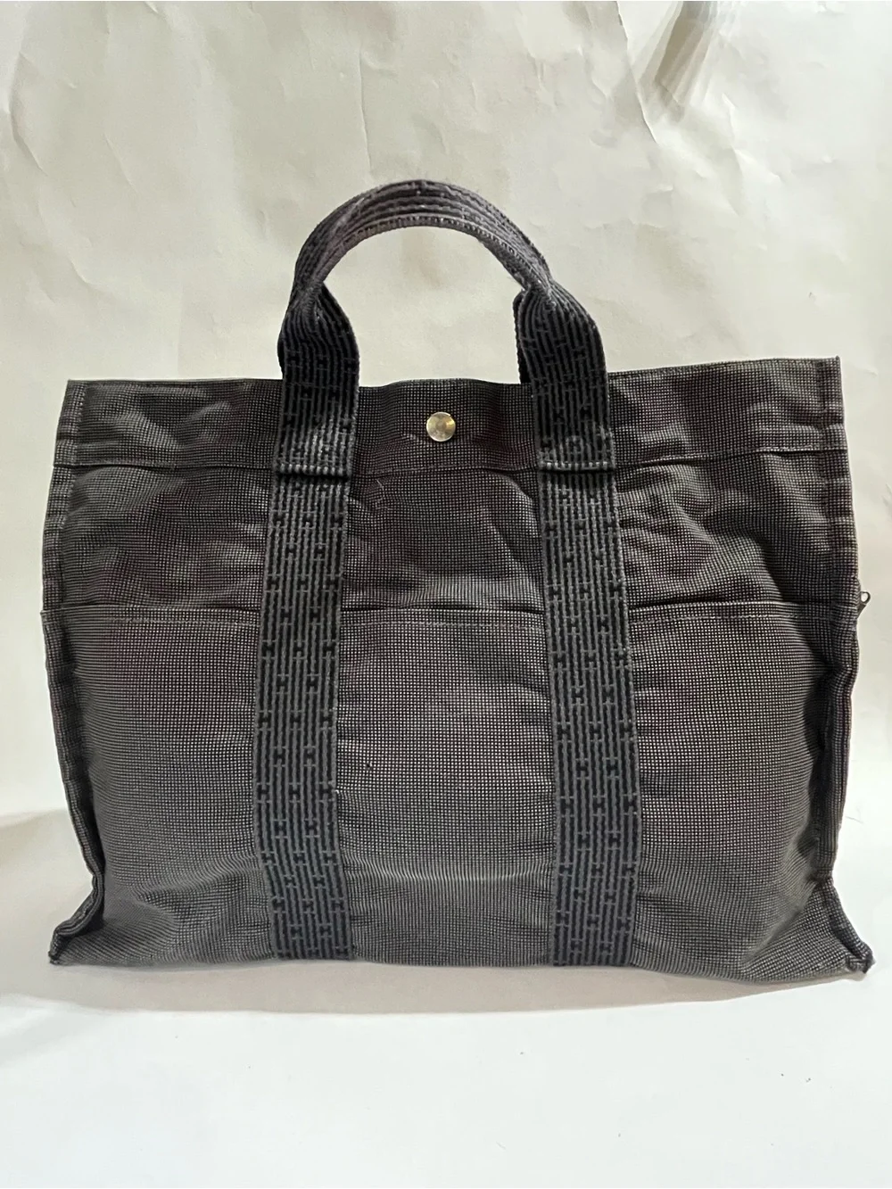 Hermes Fourre Tout MM Gray Black Toile H Canvas Tote Bag France AS-IS 🇫🇷